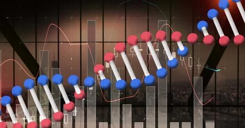 Image of dna strand over statistics Stock Illustration