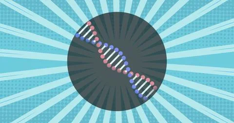 Image of dna strand over stripes spinning Stock Illustration