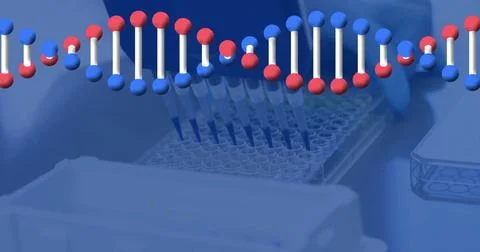 Image of dna strand scientific data processing over laboratory 스톡 일러스트