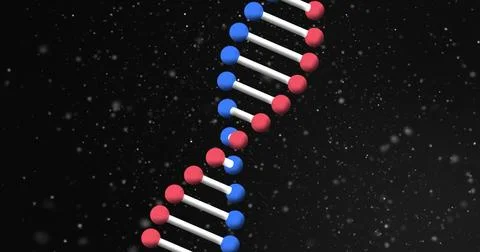 Image of dna strand spinning over particles in universe Stock Illustration