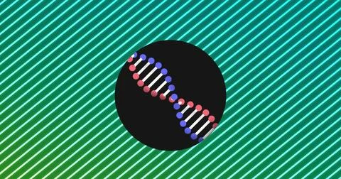 Image of dna strand spinning over glowing neon stripes Stock Photos