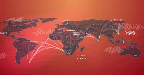 Image of dna strand, world map and data processing Foto stock