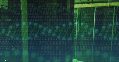 Image of dna strands and data processing over server room Stock Illustration
