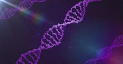 Image of dna strands and data processing over dark background Stock Photos