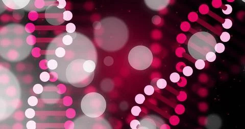 Image of dna strands and spots of light on dark background Illustrazione stock