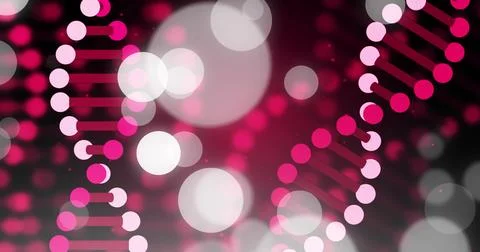 Image of dna strands and spots of light on dark background Stock Illustration