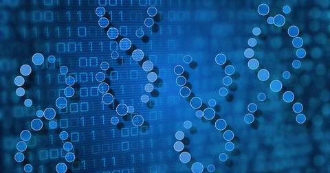 Image of dna strands over binary coding Stock-Fotos