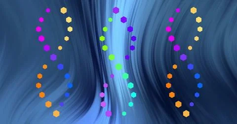 Image of dna strands over blue moving background 스톡 일러스트