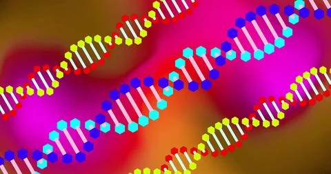 Image of dna strands over colourful background Stock Illustration