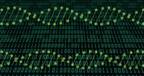 Image of dna strands over data processing on black background イラスト素材
