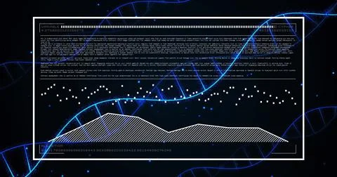 Image of dna strands over data processing on black background Stock Illustration