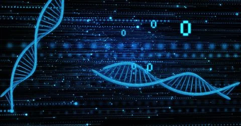 Image of dna strands over data processing Stock Illustration