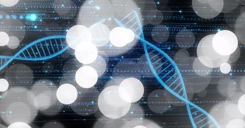 Image of dna strands over data processing Foto stock