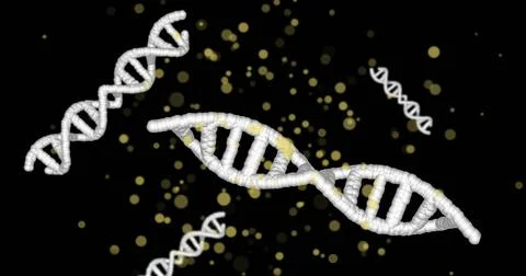 Image of dna strands over moving spots Stock Illustration