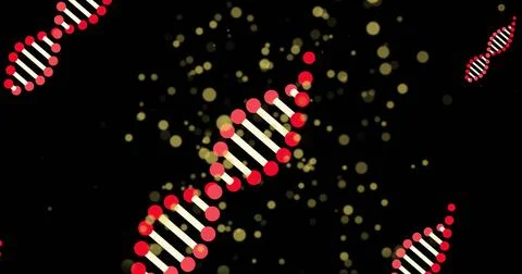 Image of dna strands over moving spots Stock Illustration