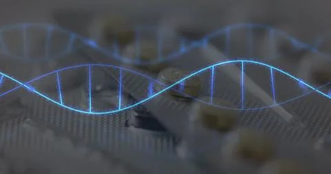 Image of dna strands over pills イラスト素材
