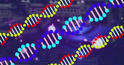 Image of dna strands over server room イラスト素材