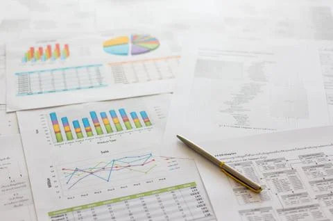Image of document with Business graph printed on the white paper Stock Photos