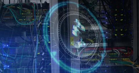 Image of dollar sign on rotating safe lock over data processing and computer Stock Illustration