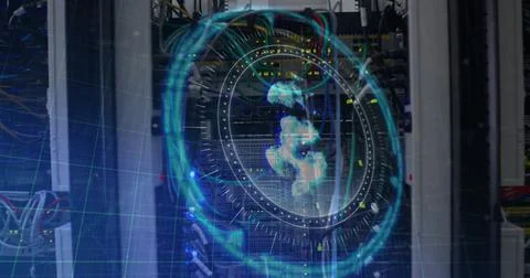 Image of dollar sign on rotating safe lock over data processing and computer Illustrazione stock