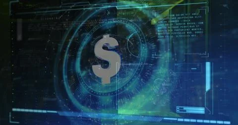 Image of dollar sign on rotating safe lock over data processing and computer Illustrazione stock