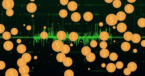 Image of dollar sings and data processing over dark background Stock Photos