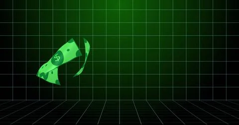 Image of dollars floating over green checked background Ilustração Stock