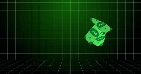 Image of dollars floating over green checked background Ilustração Stock