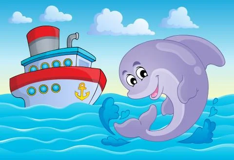 Image with dolphin theme - illustration. Stock Illustration