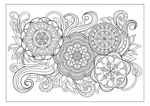 Image with doodle mandalas and tangle elements Stock Illustration