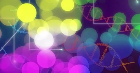 Image of dots appearing over navy digital space with dna Stock Illustration