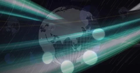 Image of dots blinking over globe on black background Stock Photos