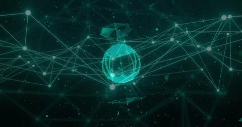 Image of dots connected with lines over lines around rotating globe over Stock Illustration