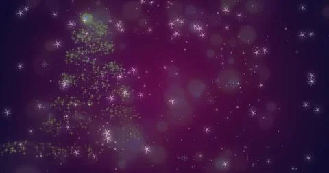 Image of dots falling over glowing christmas tree Stock Illustration