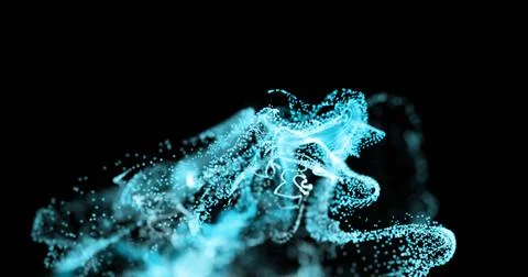 Image of dots forming dynamic wave pattern against black background Stock Photos