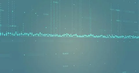 Image of dots forming graphs with changing numbers against blue background 写真素材