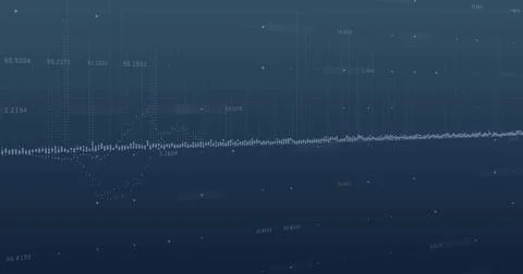 Image of dots forming graphs with changing numbers against blue background 스톡 사진