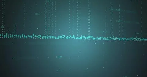 Image of dots forming graphs with changing numbers against blue background Stockfoto's