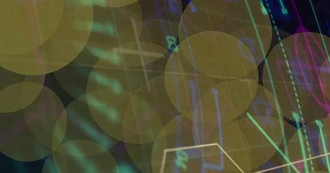 Image of dots moving over processing circle on black background Illustrazione stock