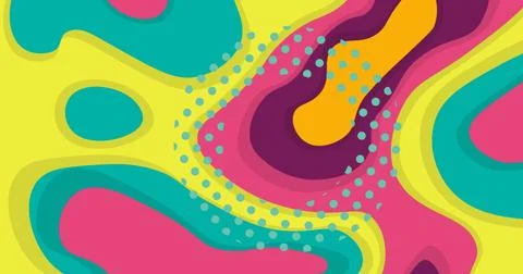 Image of dotted circle over neon retro pattern 스톡 일러스트