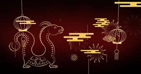 Image of dragon and chinese pattern Stock Photos