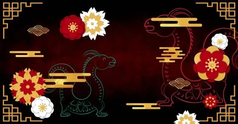 Image of dragons and chinese pattern Stock Photos