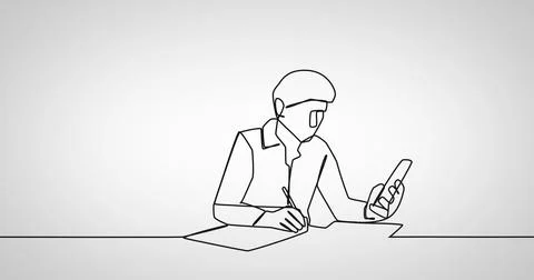 Image of drawing of businessman using smartphone on white background イラスト素材