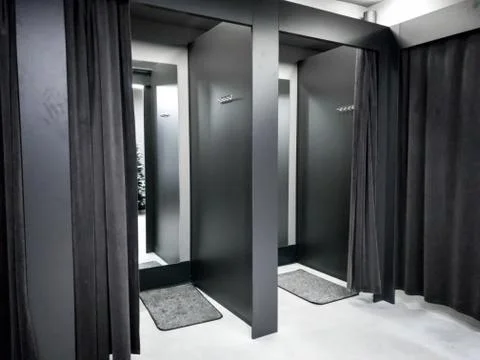 Image of dressing or fitting room in modern shopping mall 스톡 사진