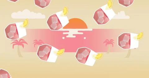 Image of drinks over sea and sun Stock Illustration