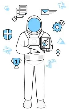 Image of DX, Astronaut using digital technology to improve his business Stock Illustration