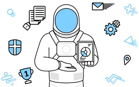 Image of DX, Astronaut using digital technology to improve his business Stock Illustration
