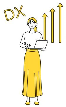 Image of DX, A casually dressed young woman who has successfully improved h.. Stock Illustration