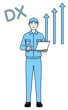 Image of DX, Man in hat and work clothes who has successfully improved his .. Stock Illustration