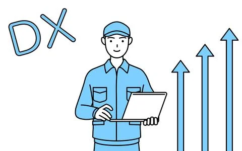 Image of DX, Man in hat and work clothes who has successfully improved his .. Stock Illustration